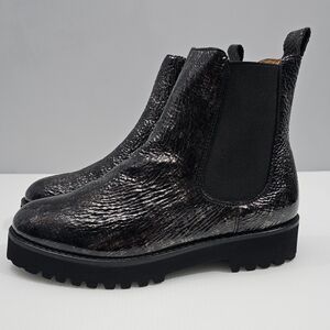 Andre Assous Peggy Ankle Boot Womens 7 Black Crinkled Leather Chelsea NEW
